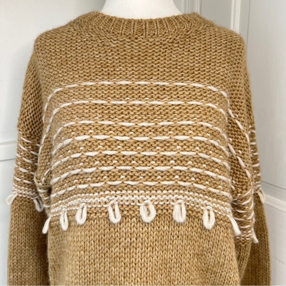 Anthropologie Elsamanda Wool Alpaca Chunky Knit Pullover Sweater in Oatmeal - Picture 3 of 12